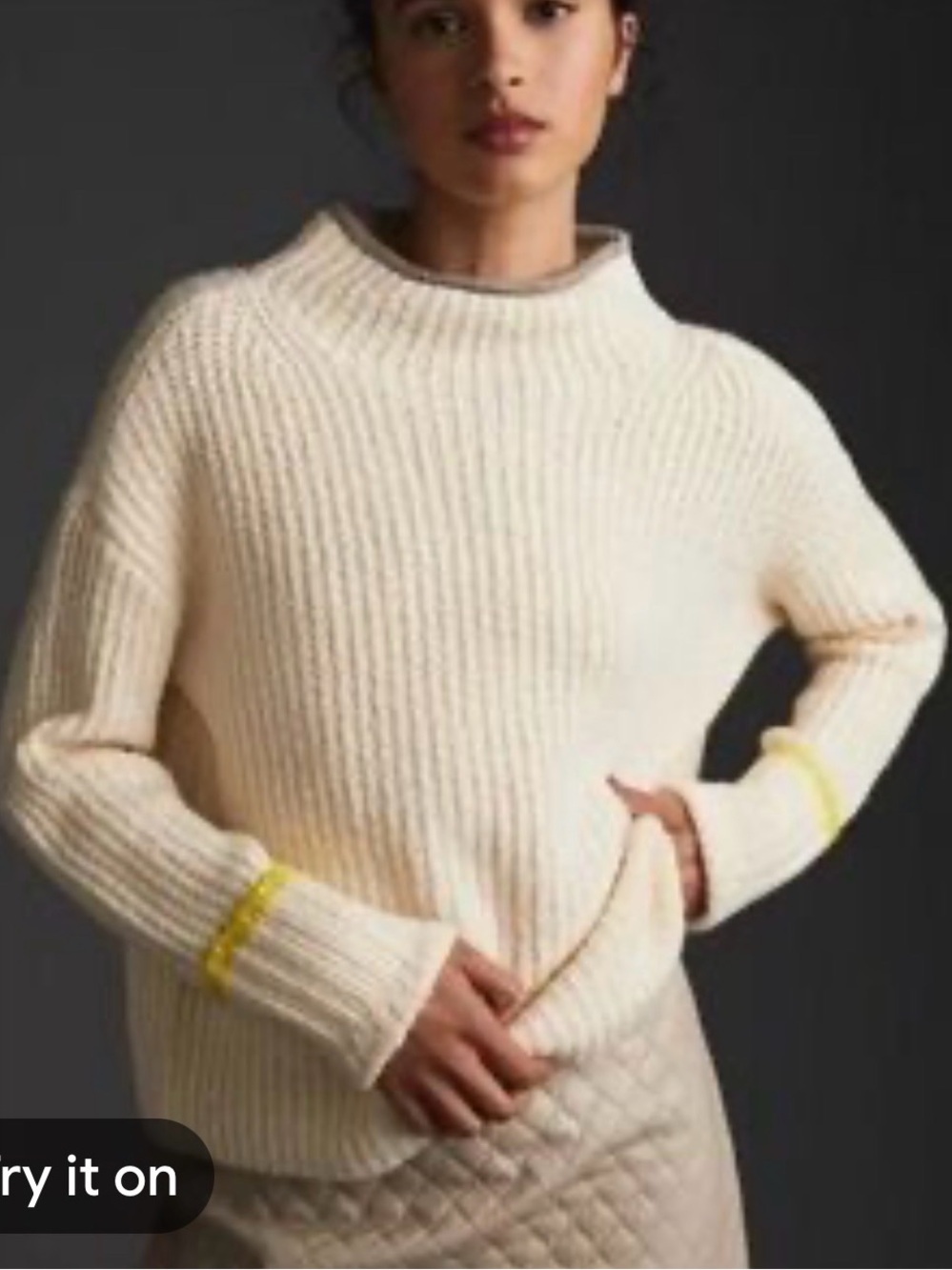 Maeve Anthropologie Contrast Trim Mock Neck Ribbed Sweater M Ivory